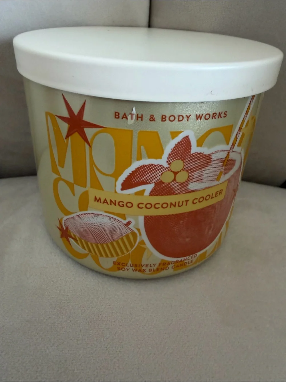 NWT Bath & Body Works 3 Wick Mango Coconut Cooler Jar Wax Candle Home Decor